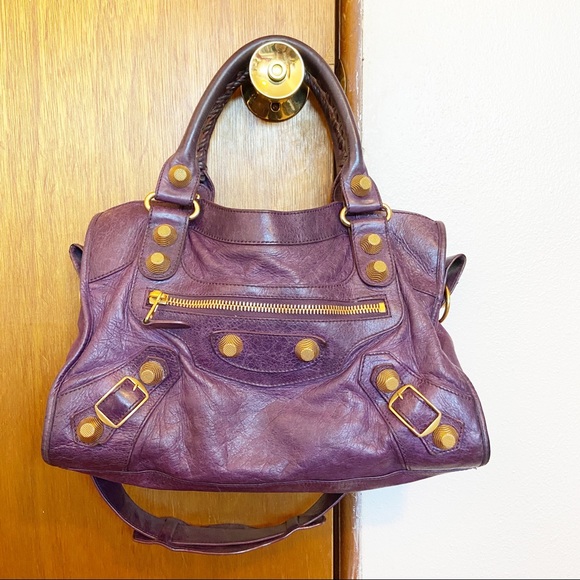 Balenciaga Handbags - BALENCIAGA City Bag Agneau Giant 21 Gold Hardware City Purple Shoulder Bag Purse